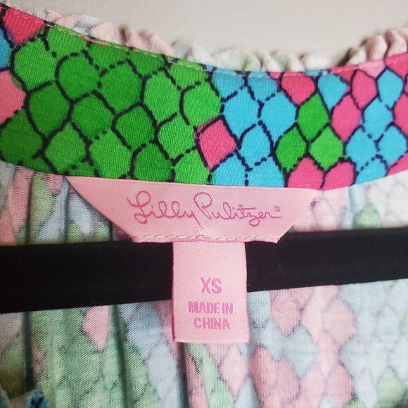 LILLY PULITZER 'SHOW ME SOME SKIN' PRINT 3/4 LENGTH SLEEVES TUNIC TOP PINK BLUE - Picture 7 of 16